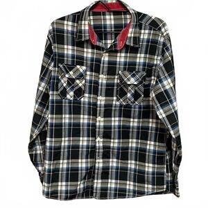 Vintage Western Style Men's Black and Blue Plaid Shirt